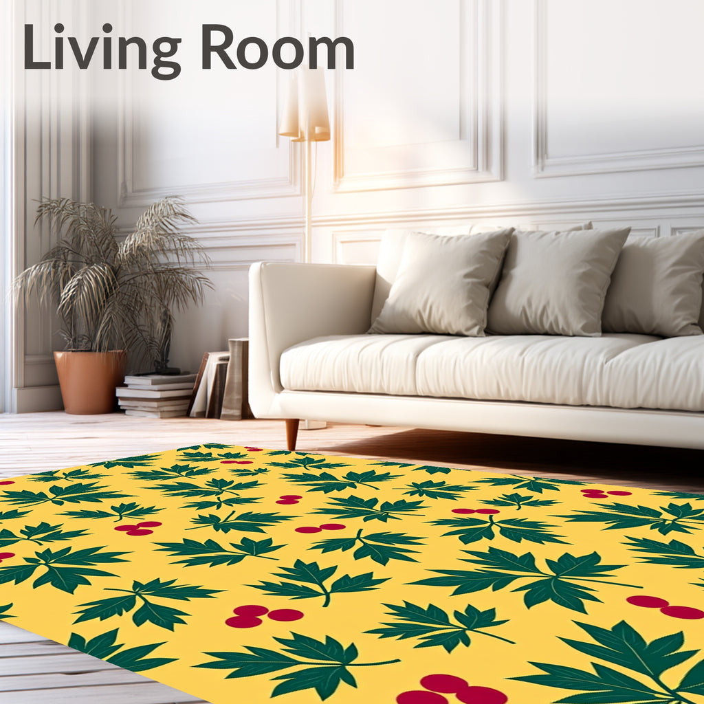 Green Leaf With Red Berry Clusters Rug