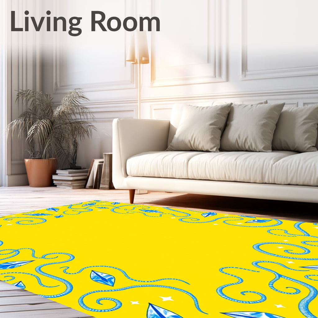 Whimsical Blue Serpent Crystal Swirls Rug