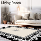 Cream and Black Floral Lace Rug