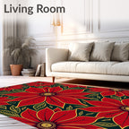 Bold Red Floral Outline Background Rug