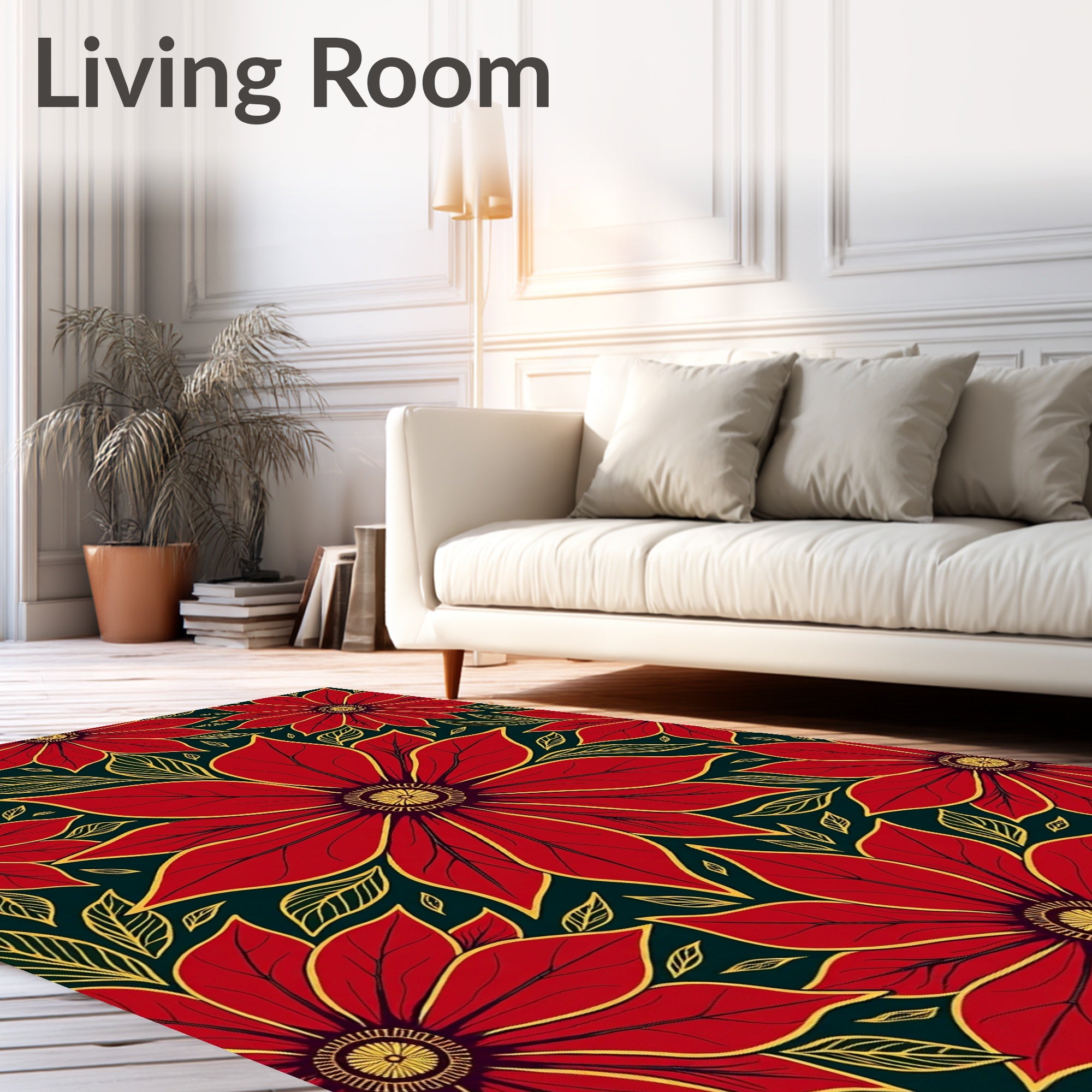 Bold Red Floral Outline Background Rug