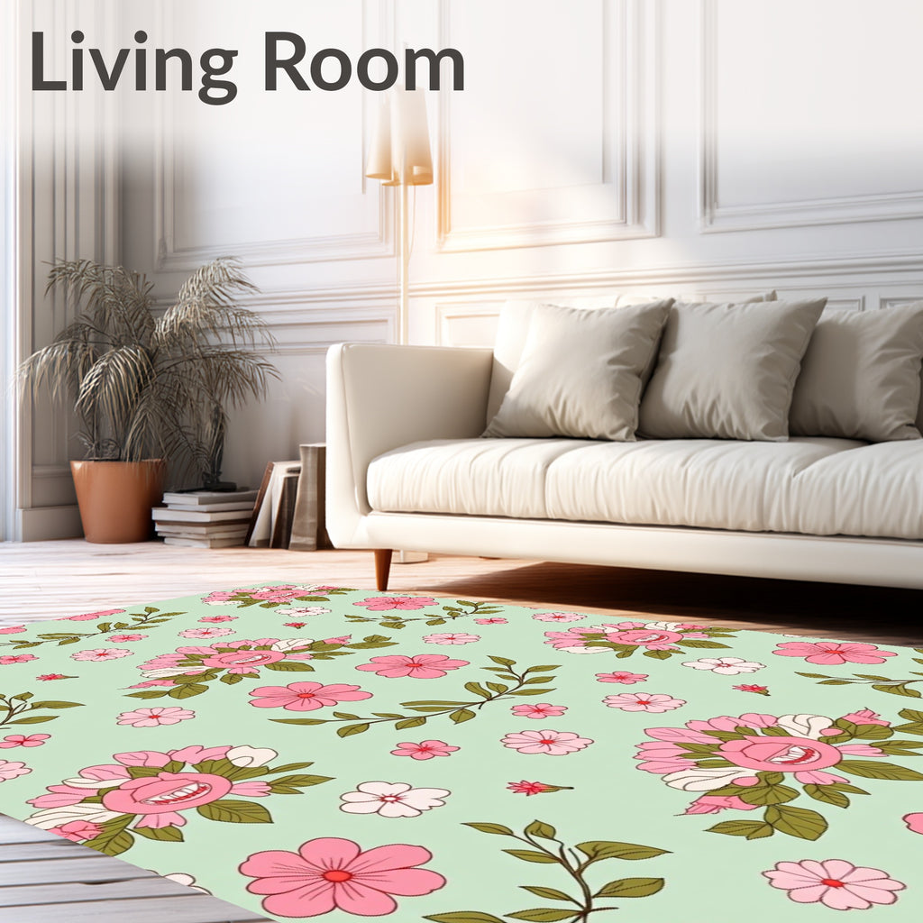 Retro Pink Floral Grin Repeating Pattern Rug