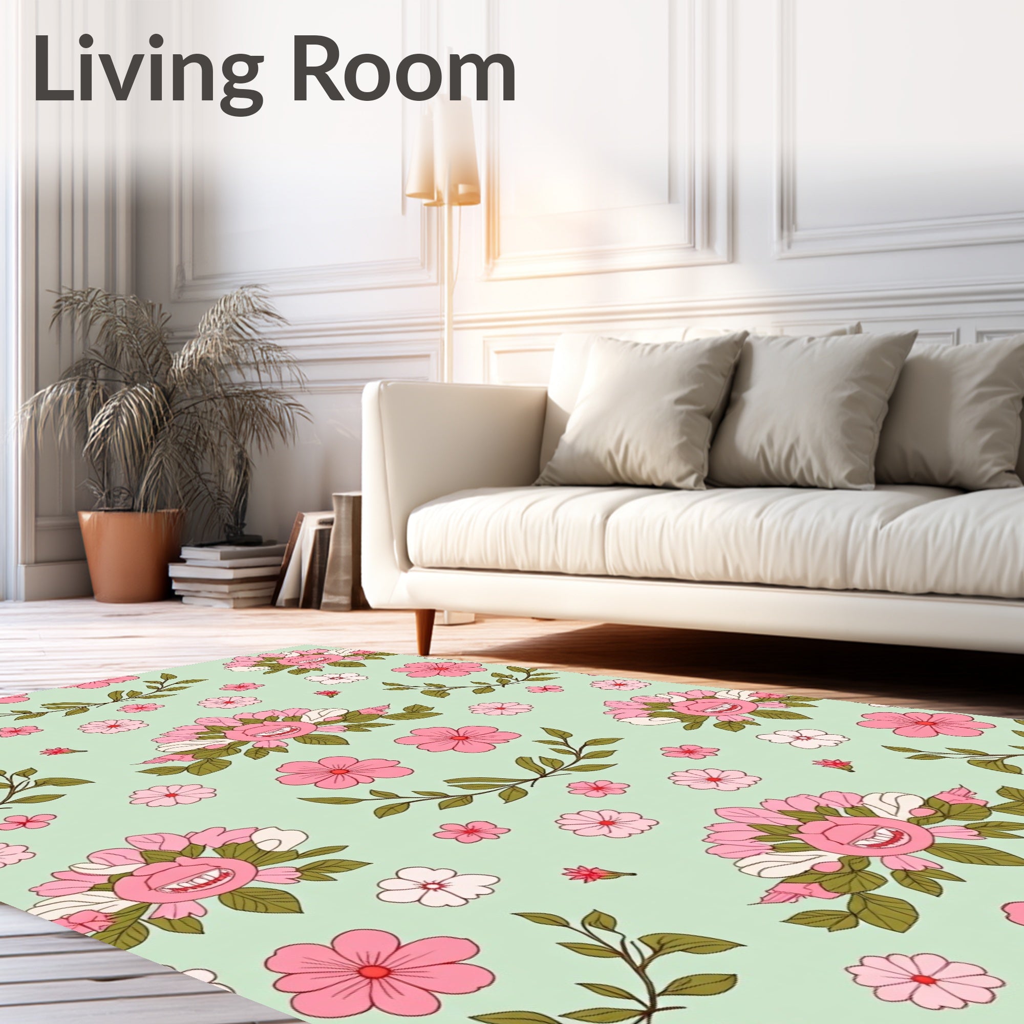 Retro Pink Floral Grin Repeating Pattern Rug
