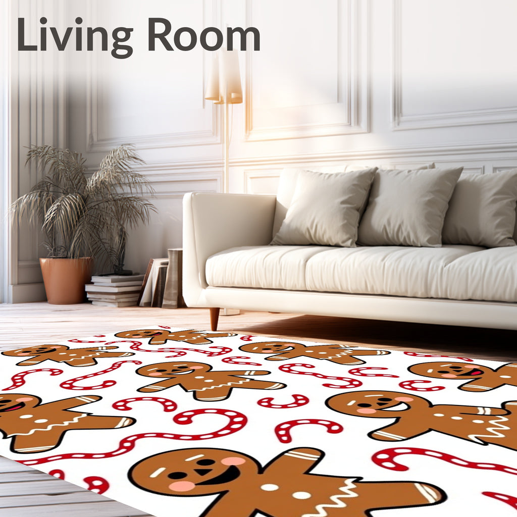 Christmas Gingerbread Man Candy Cane Background Rug