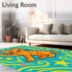 Playful Orange Cat Starry Swirl Rug