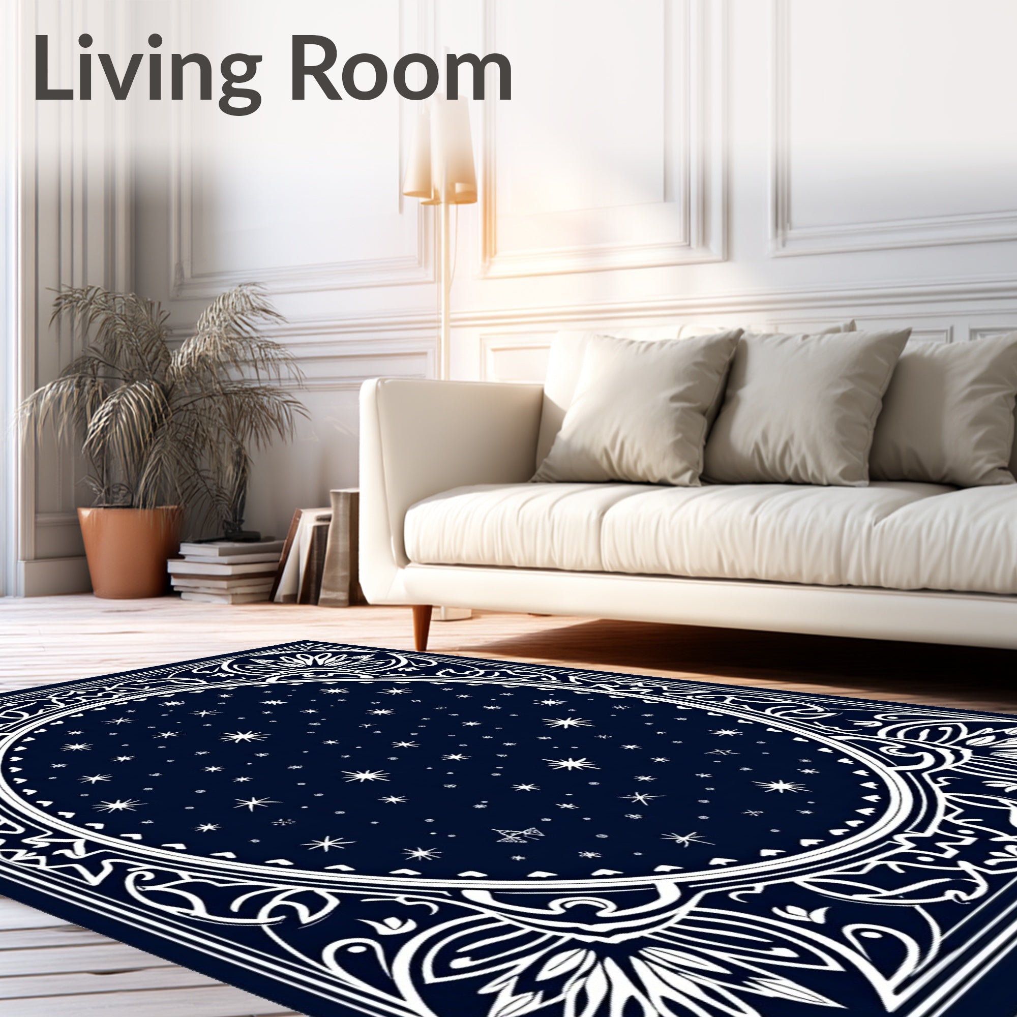 Deep Blue Celestial Starry Night Rug