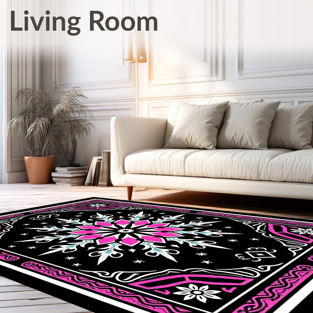 Bold Pink and White Floral Mandala Rug
