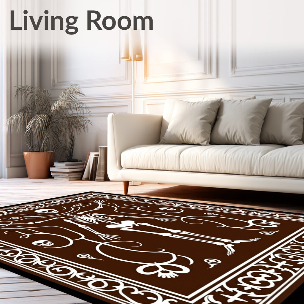 Brown White Skeleton Vine Border Rug