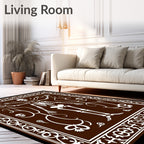 Brown White Skeleton Vine Border Rug