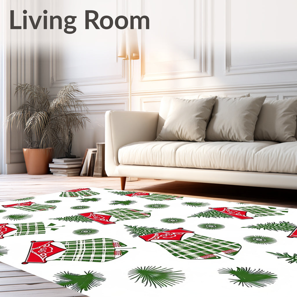 Festive Green Plaid Christmas Stocking Medley Rug