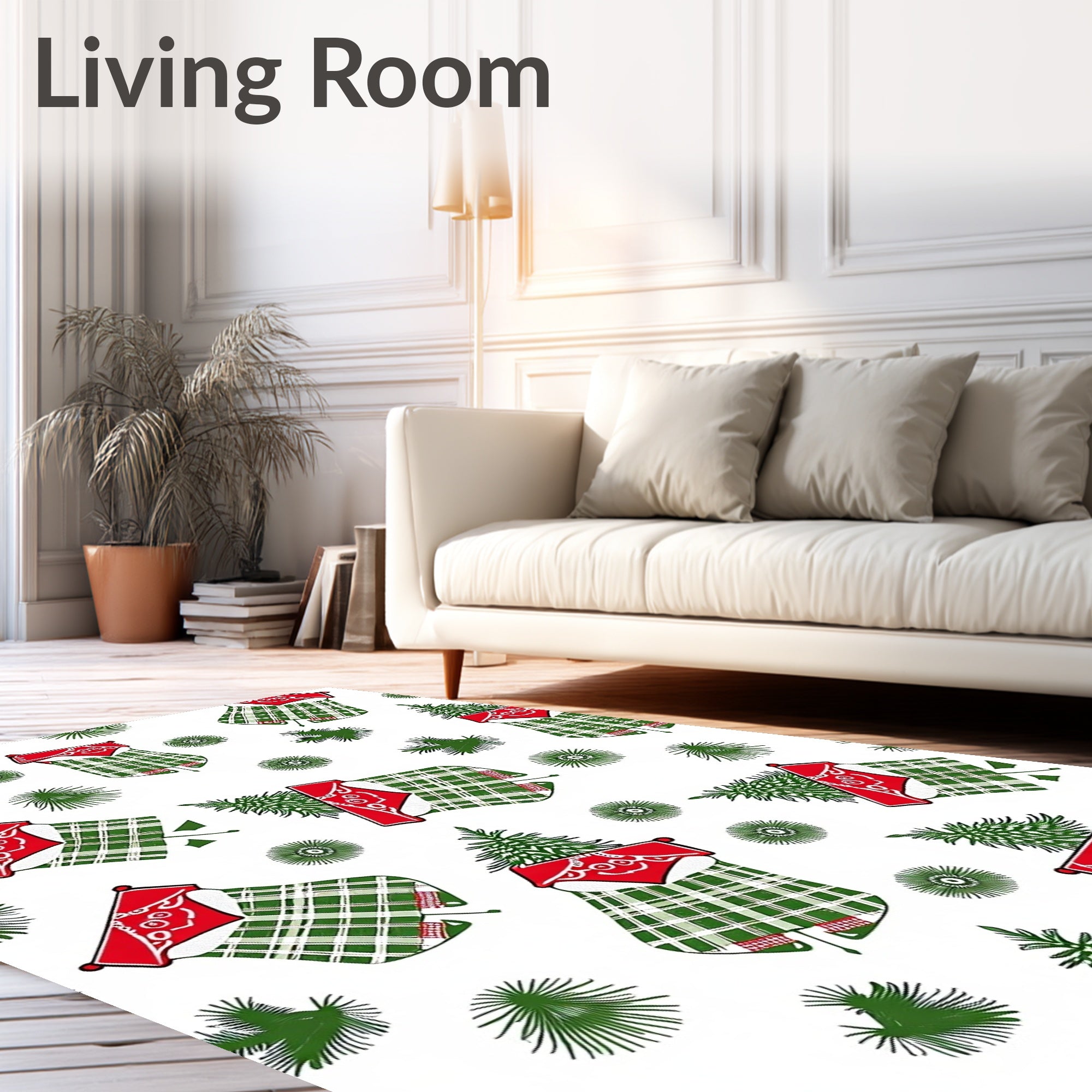 Festive Green Plaid Christmas Stocking Medley Rug