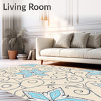 Light Blue Star Swirls on Cream Rug