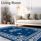 Deep Blue Snowflake Winter Border Rug