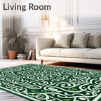Elegant Emerald Ivory Scrollwork Fern Rug