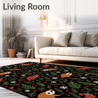 Whimsical Sloth Snowflakes Pine Branches Rug