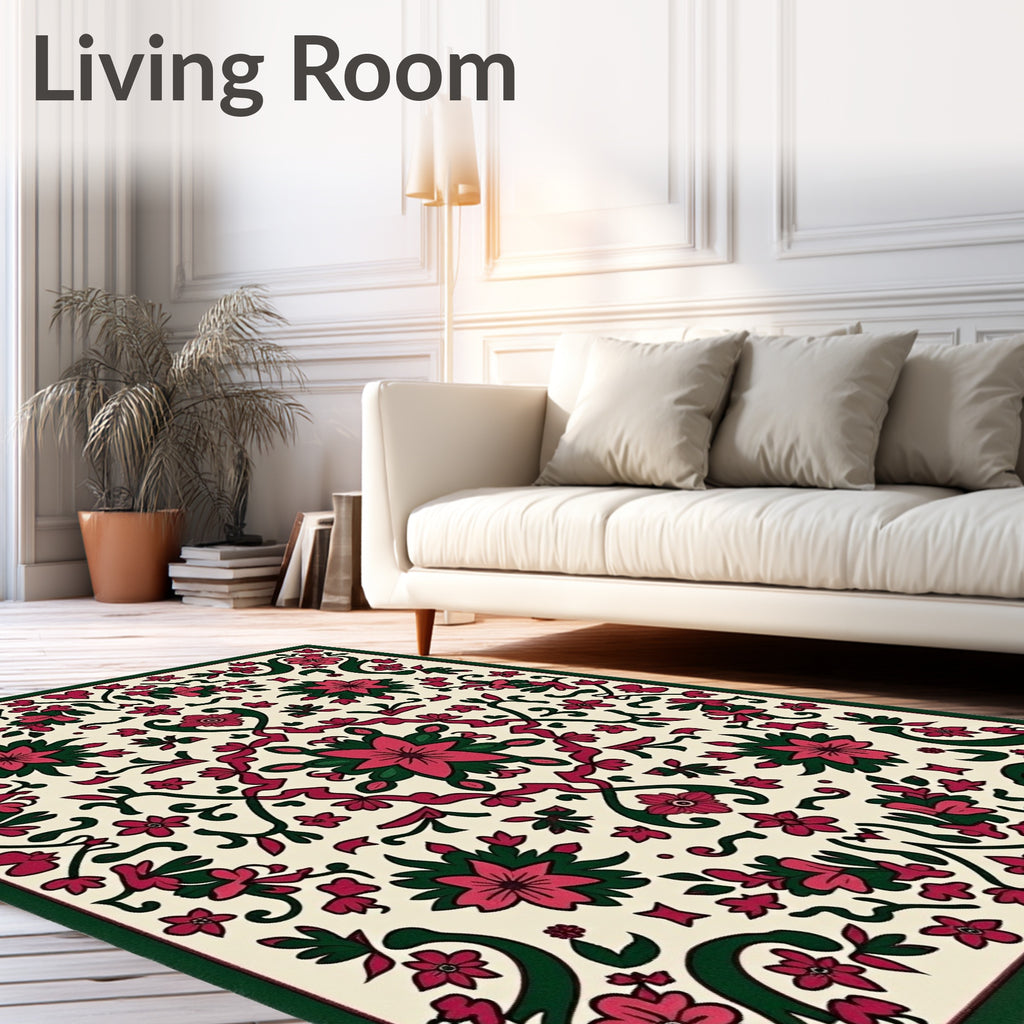 Crimson and Emerald Floral Medallion Rug