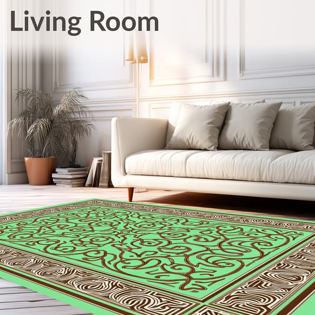 Mint Green Brown Intertwined Scrollwork Rug