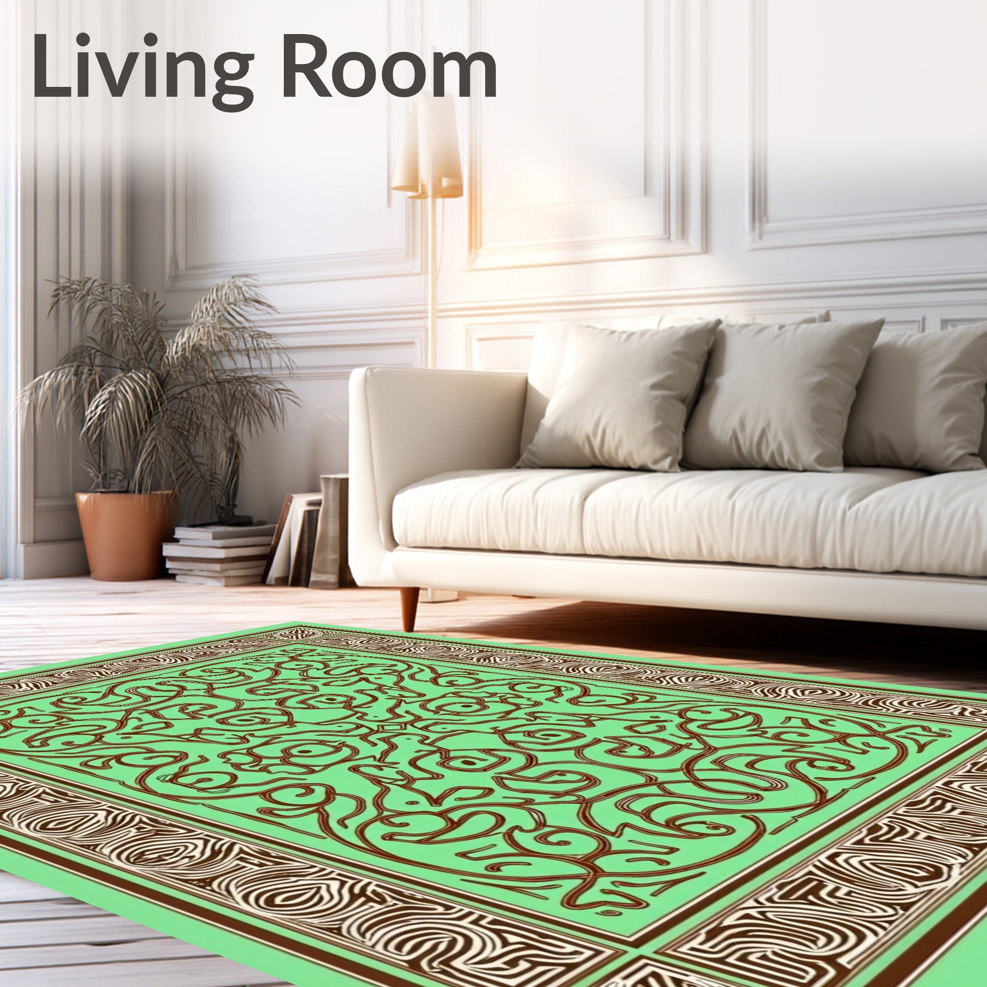 Mint Green Brown Intertwined Scrollwork Rug