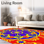 Vibrant Red Blue Yellow Floral Mandala Rug