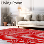 Crimson White Floral Striped Whimsical Rug