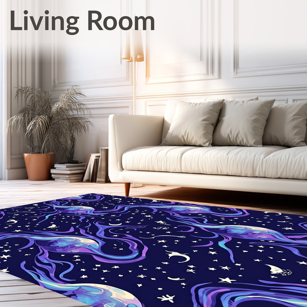 Cosmic Purple Nebula Swirl Stars Rug