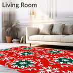 Red White Green Snowflake Medallion Rug