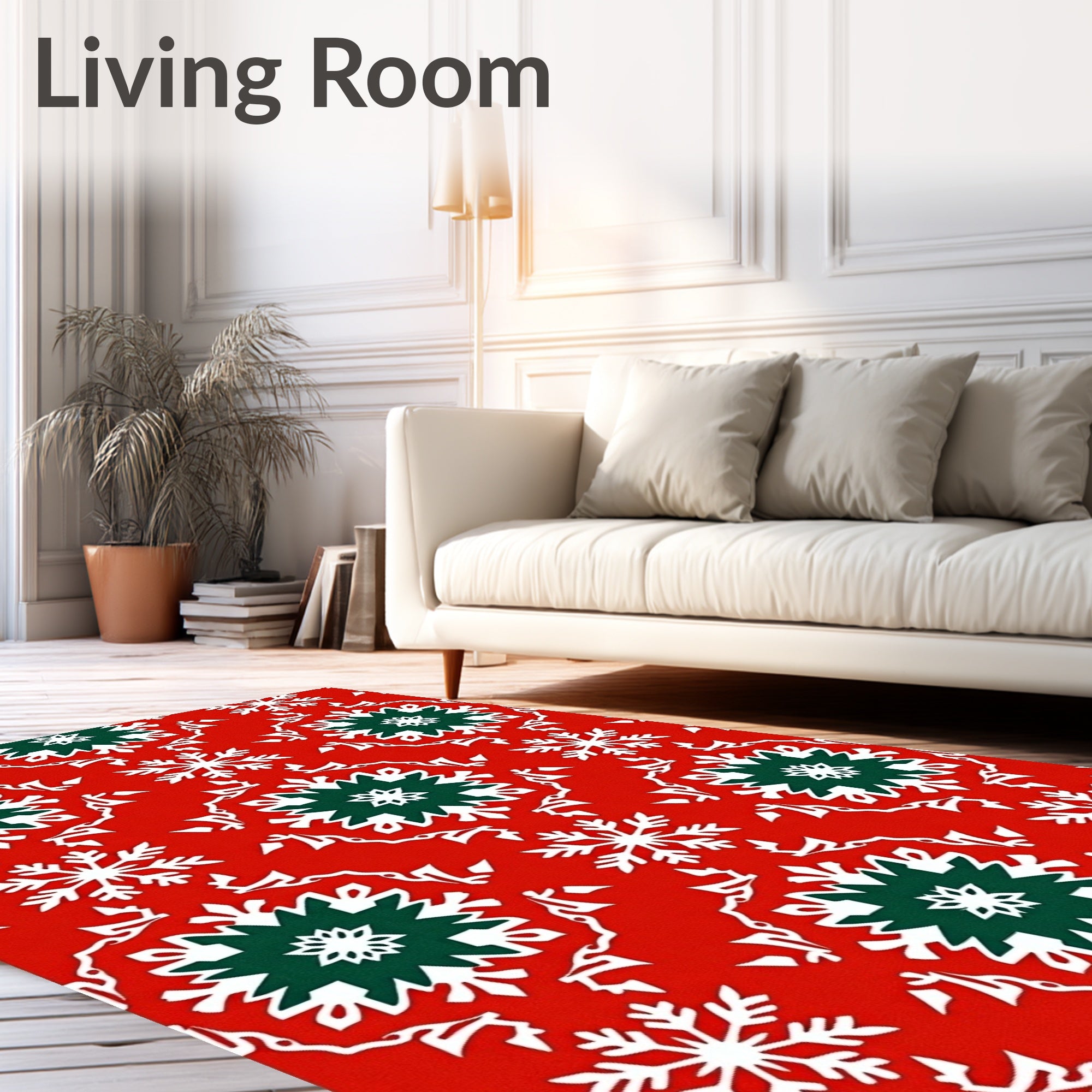 Red White Green Snowflake Medallion Rug