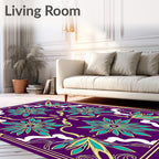 Vibrant Teal Floral Medallion Purple Rug