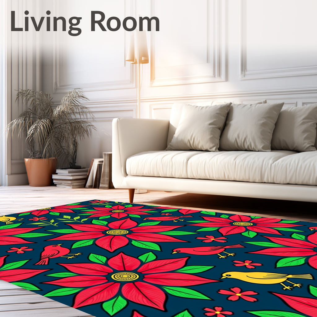 Vibrant Red Floral Bird Medallion Rug