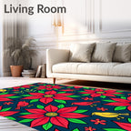 Vibrant Red Floral Bird Medallion Rug