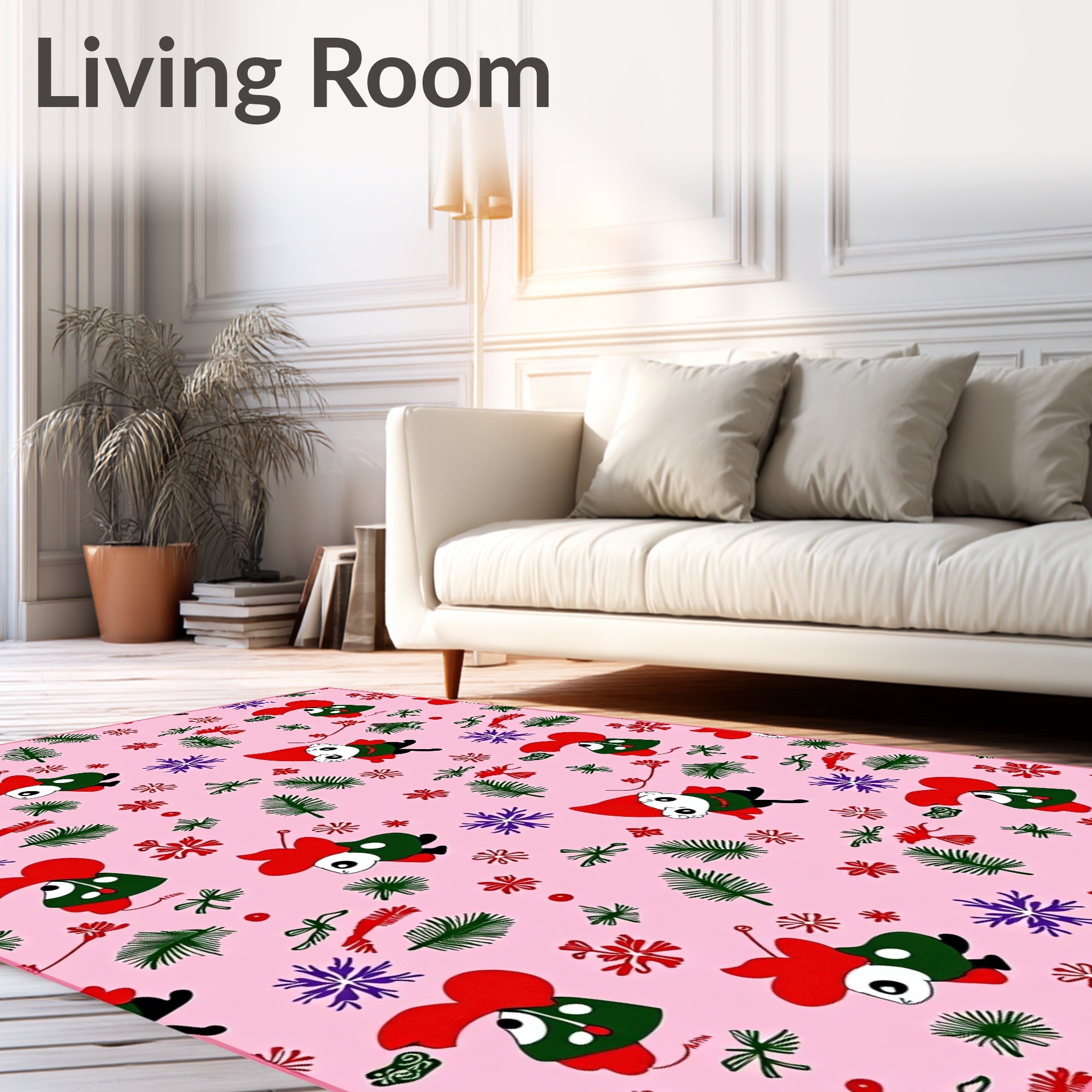 Pink Whimsical Gnome Snowfall Sprigs Rug