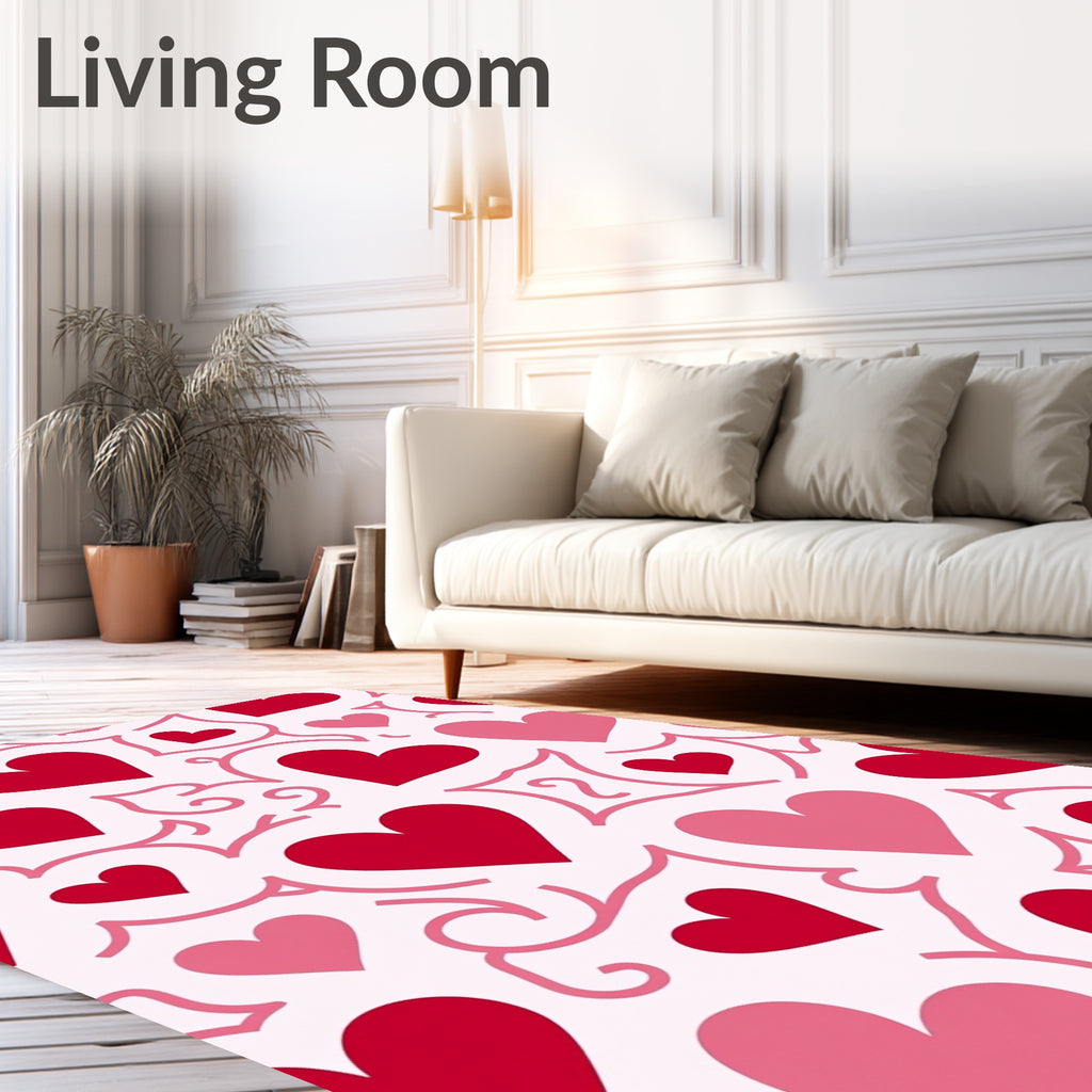 Romantic Red Pink Heart Swirls Rug