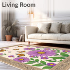 Orange Butterflies Purple Daisy Garden Rug