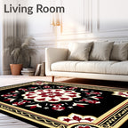 Deep Red Floral Medallion Frame Rug