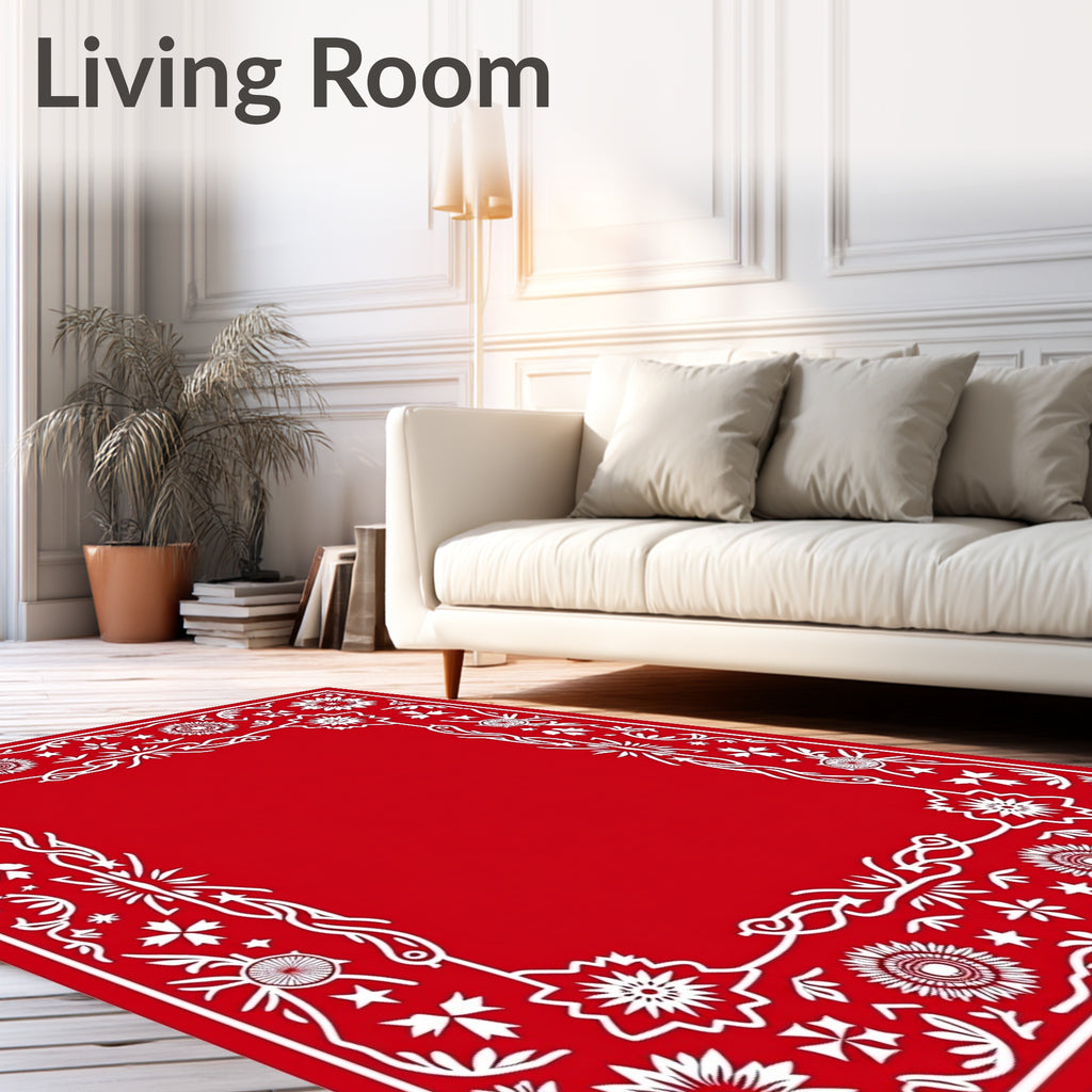 Crimson Folk Floral Border Rug