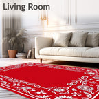 Crimson Folk Floral Border Rug