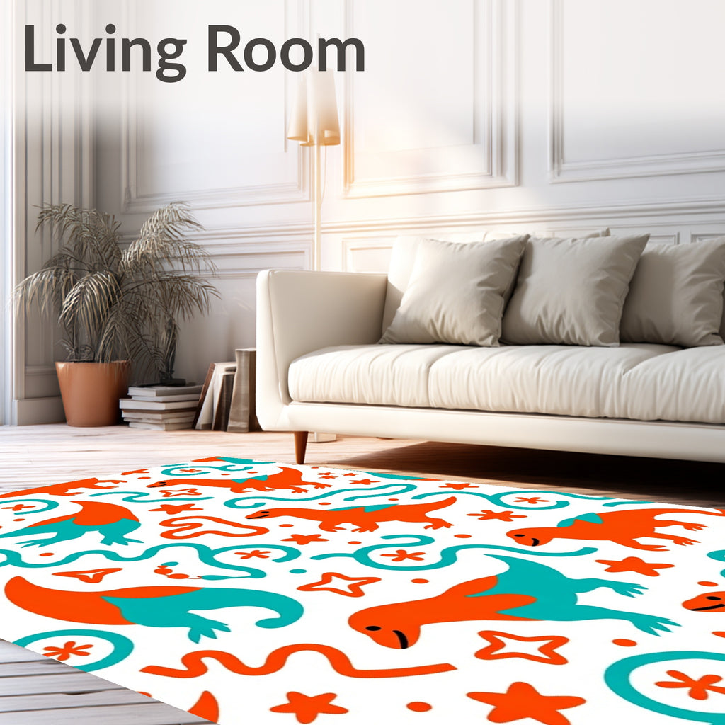 Playful Orange Teal Dinosaur Adventure Rug