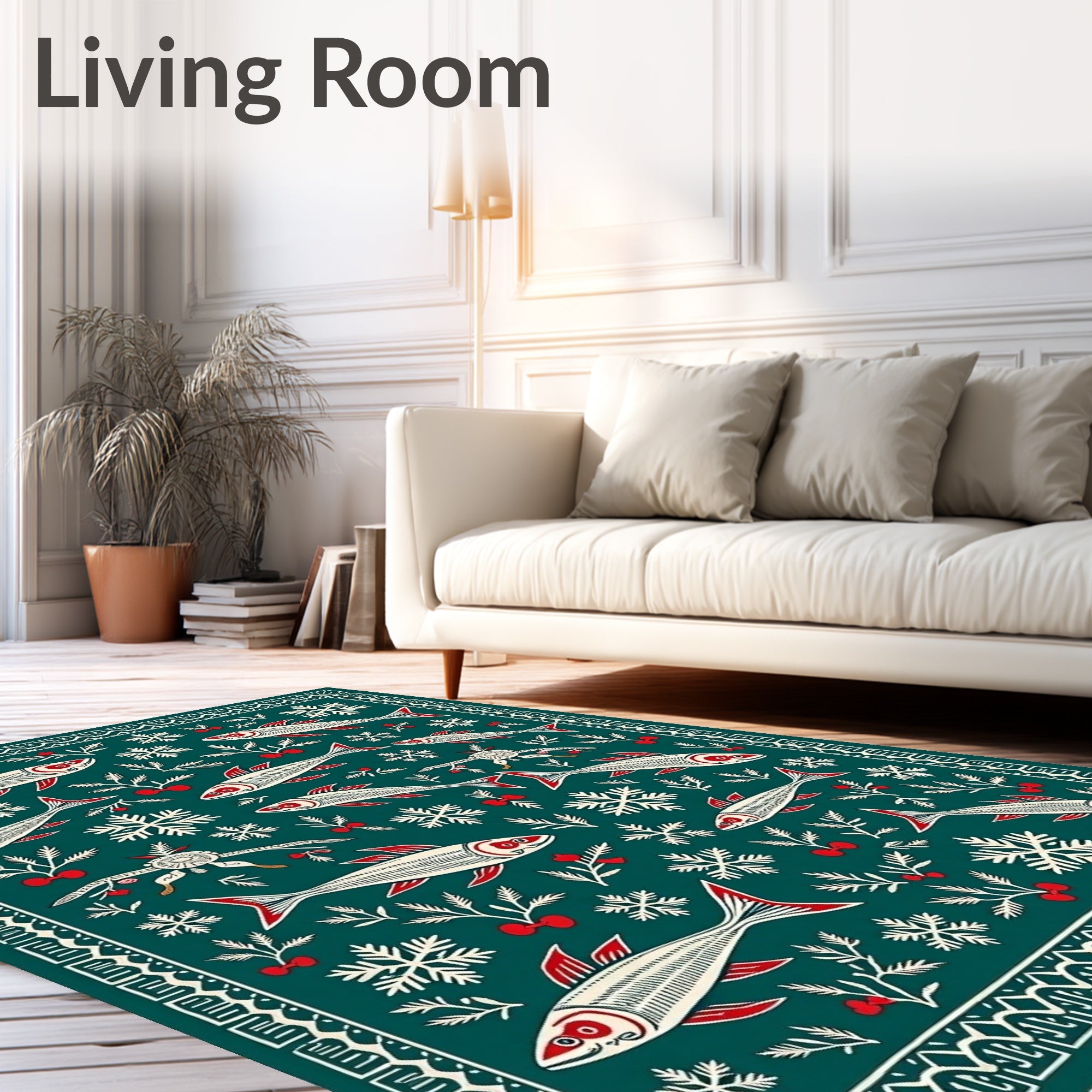 Deep Teal Fish Snowflake Bounty Rug
