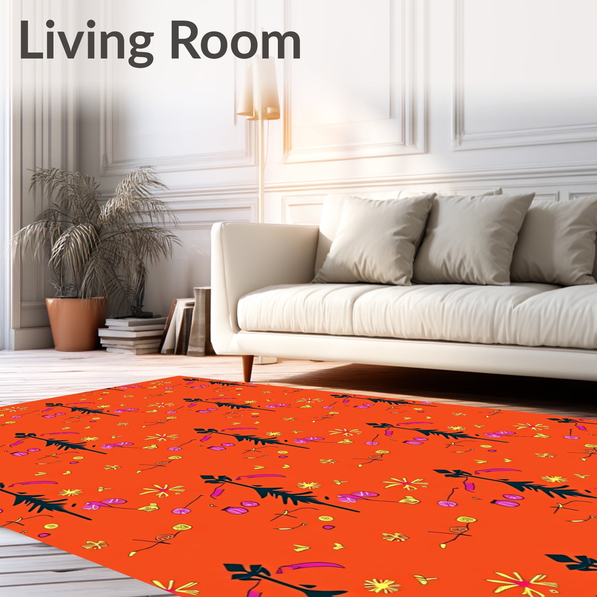 Orange Folk Art Floral Medallion Rug