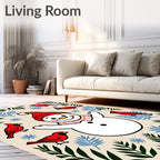 Winter Snowman Red Cardinal Garland Rug