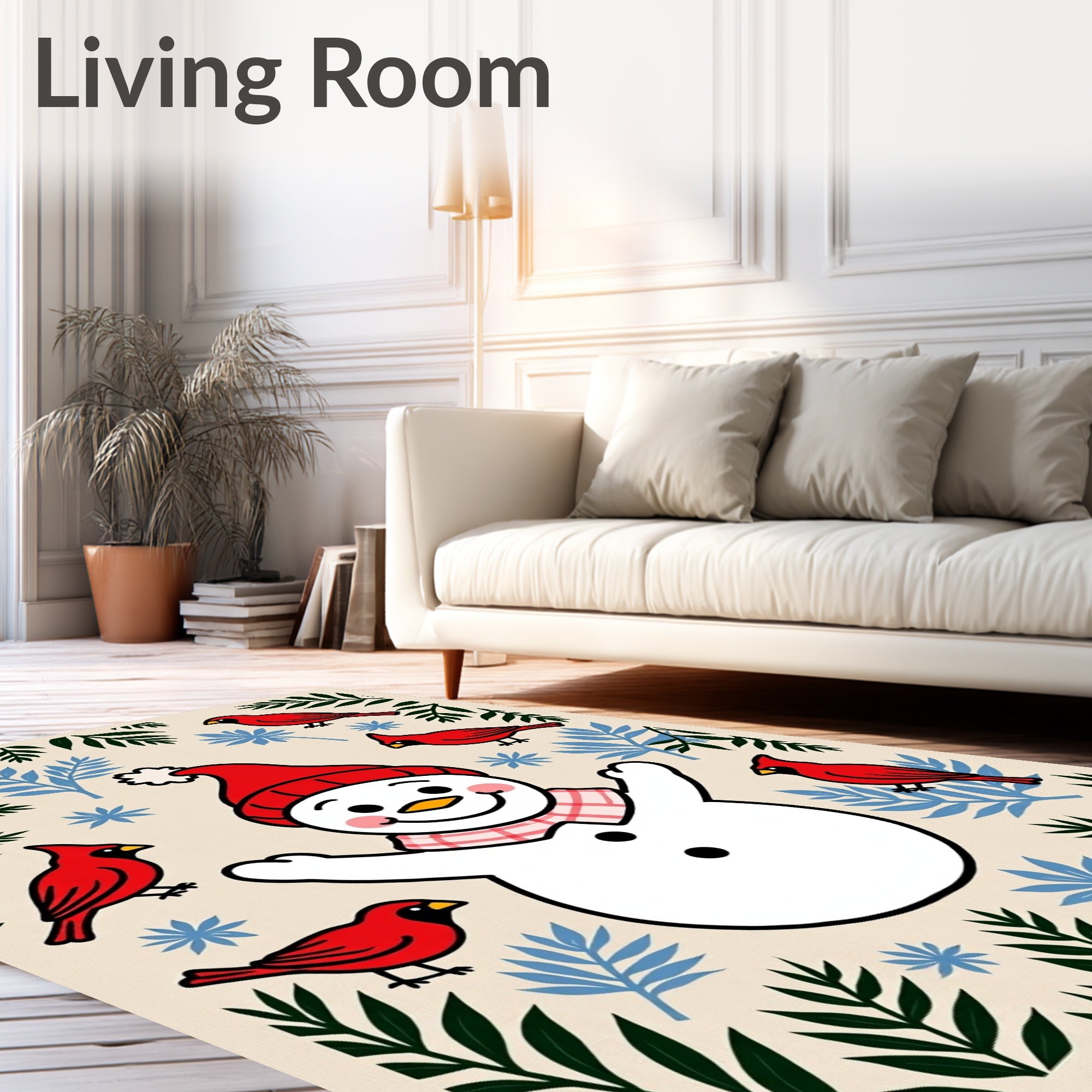 Winter Snowman Red Cardinal Garland Rug