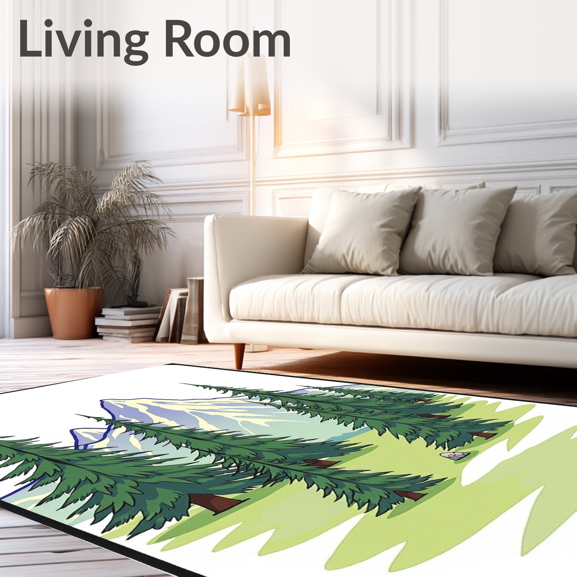 Vibrant Mountain Forest Evergreen Tress Rug