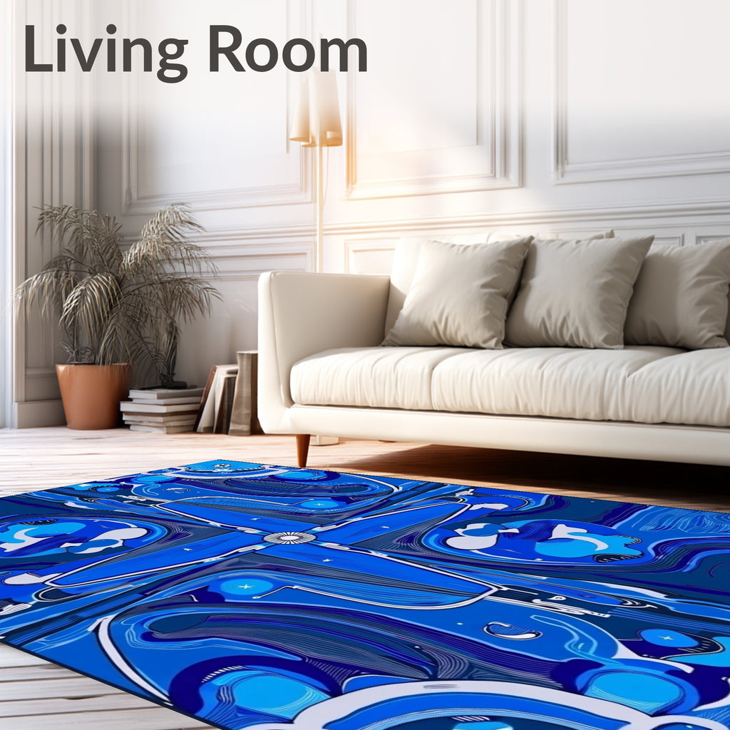 Deep Blue Celestial Swirl Rug