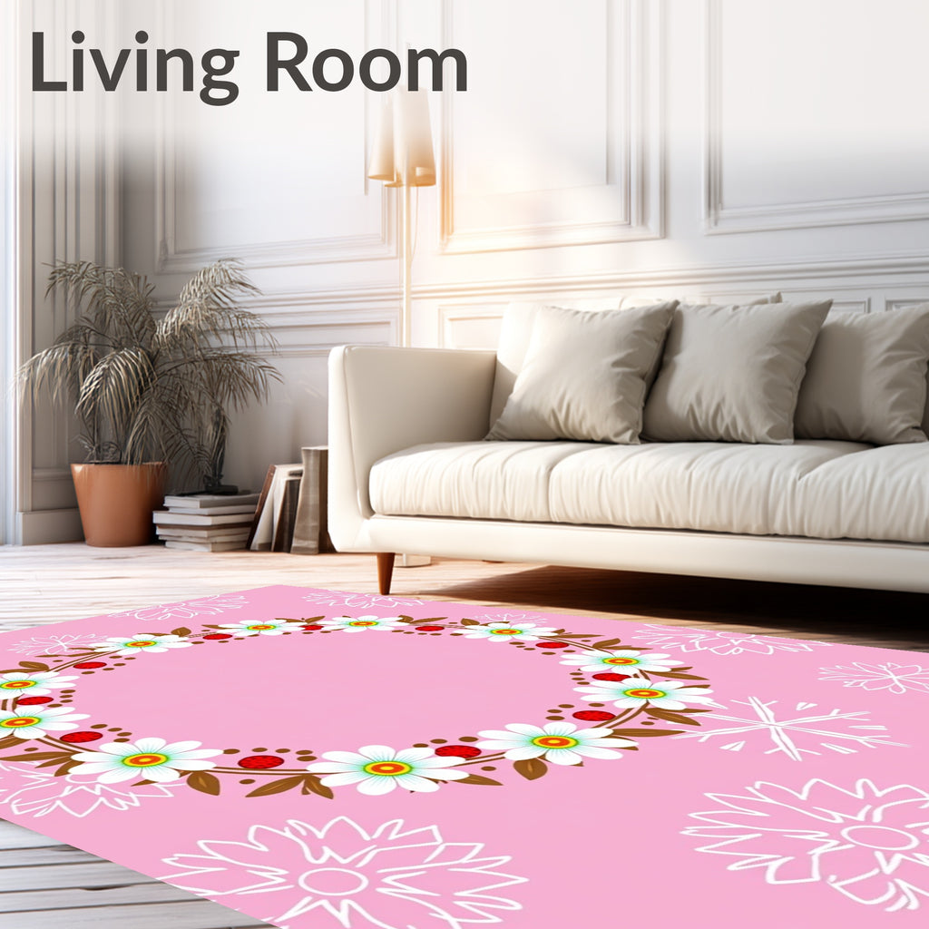 Pink Wreath White Floral Red Berries Rug