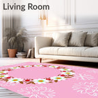 Pink Wreath White Floral Red Berries Rug