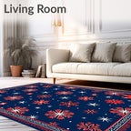 Crimson Snowflake Navy Blue Textile Rug