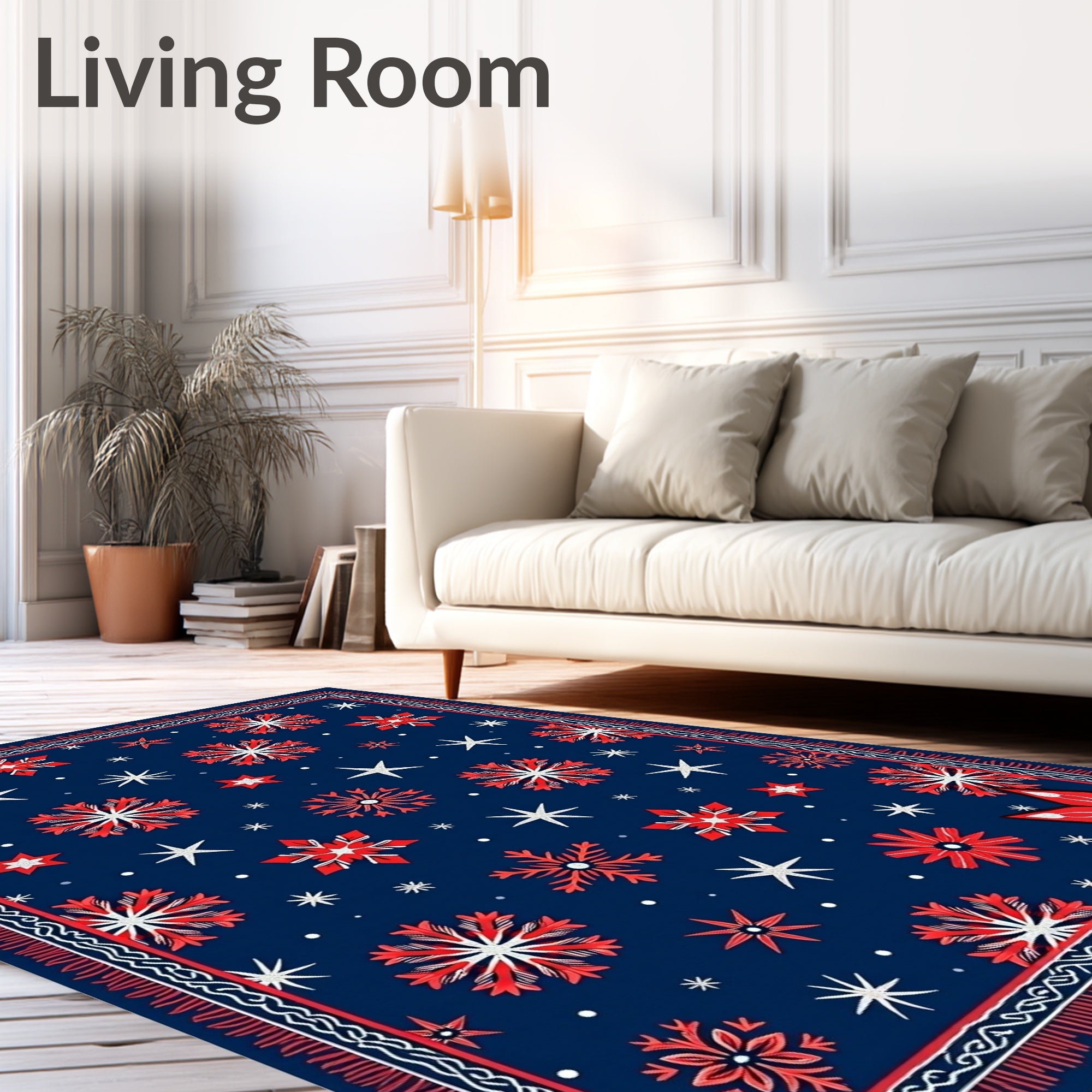 Crimson Snowflake Navy Blue Textile Rug