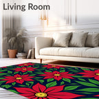 Crimson Floral Vine Navy Backyard Accent Rug