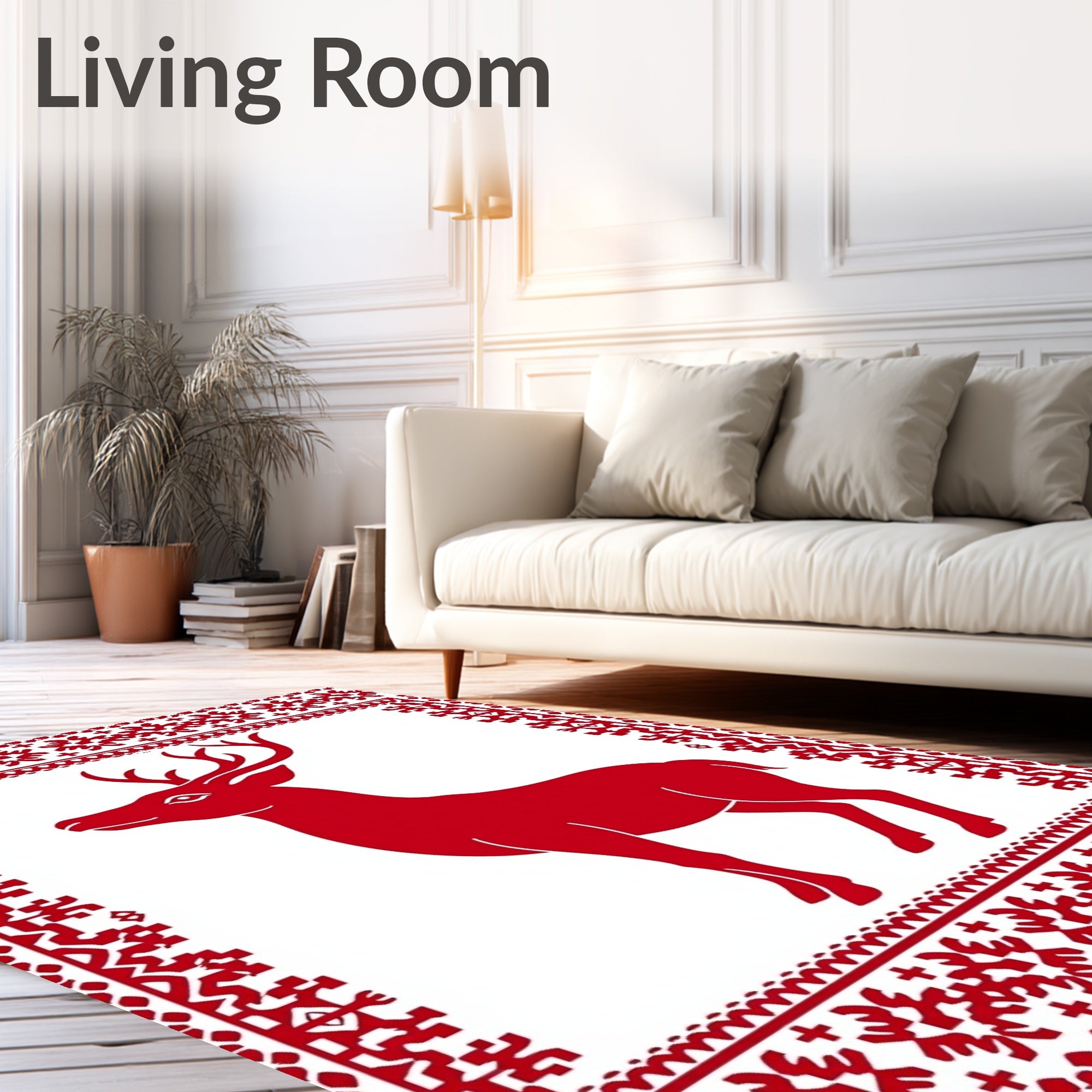Red Stag Geometric Border Rug