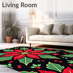Red Green Poinsettia Holly Medallion Rug